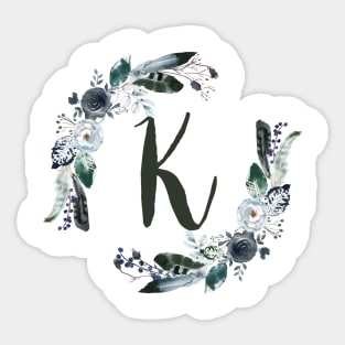 Floral Monogram K Dark Bohemian Flora Sticker